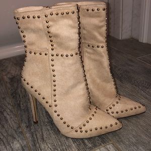 Beige studded ankle booties